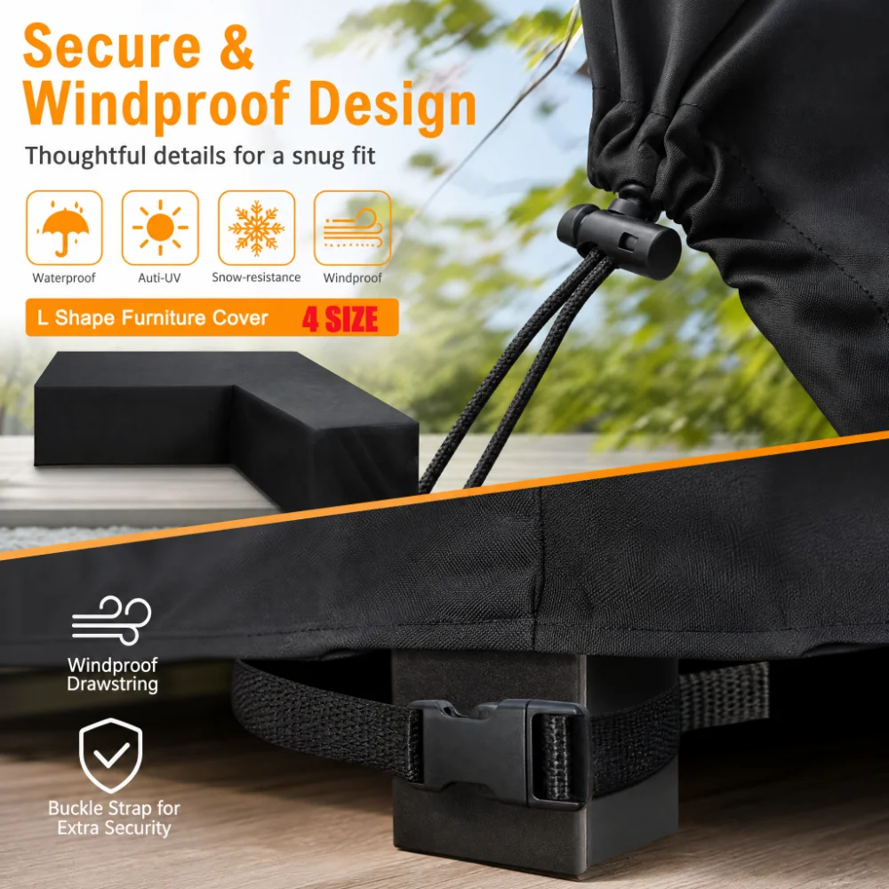 Outdoor Furniture Cover Xl - 600D Heavy Duty Outdoor L-vormige bankhoes,