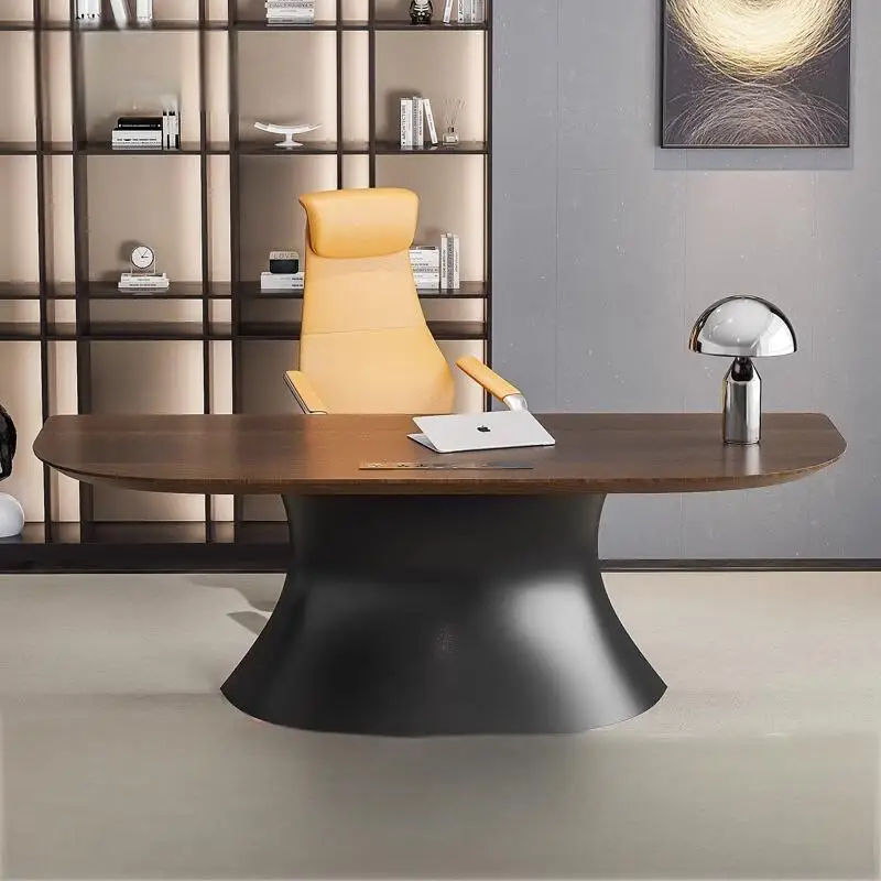 

Wood leather boss table, president table, simple and modern atmosphere, boss paint, large desk office, high-end office