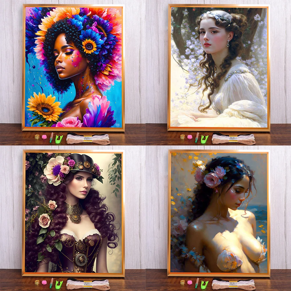 

Портретная Красивая Женская Вышивка крестиком Полный комплект DIY Вышивка картина для рукоделия Вязание искусственное волшебство для взрослых