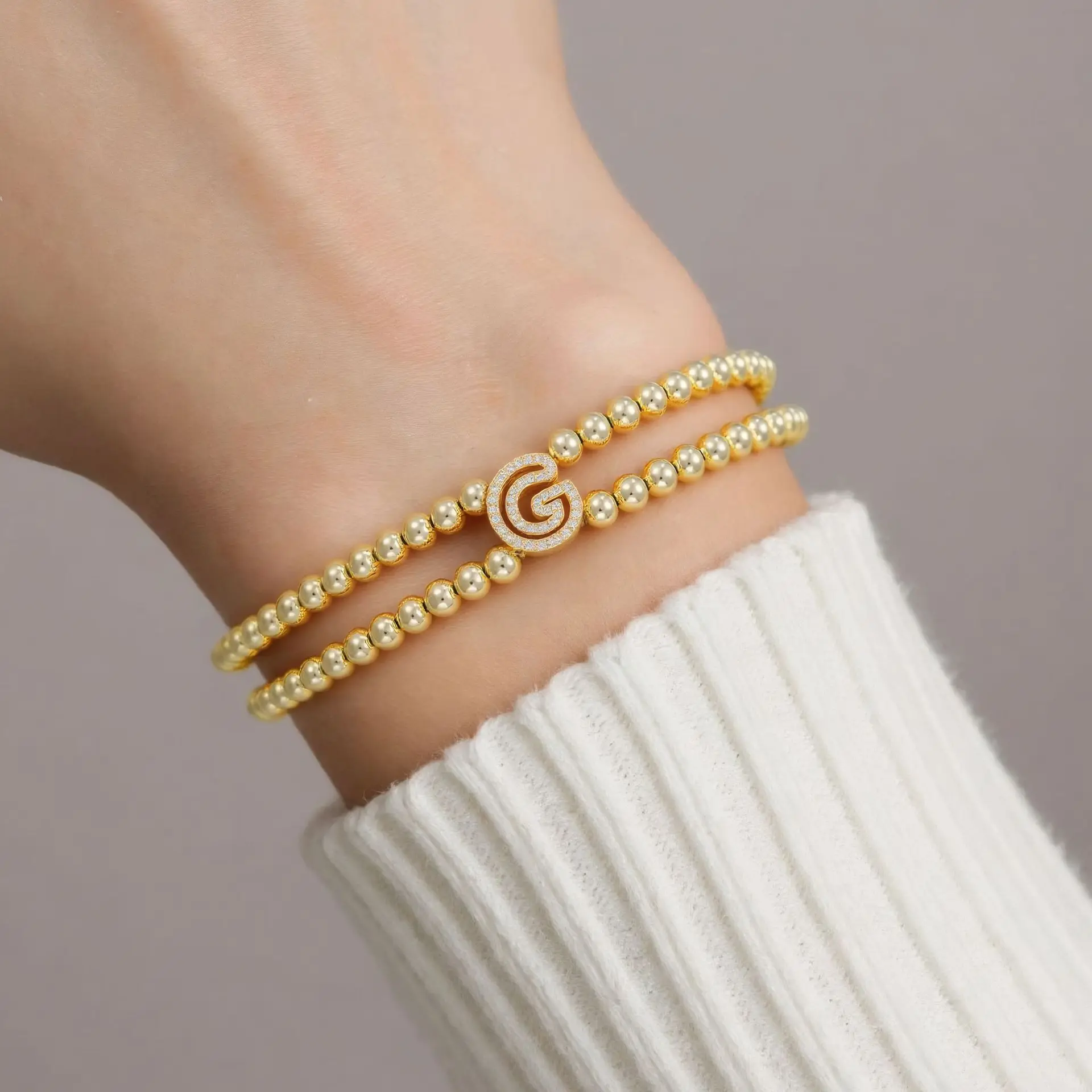 

New Niche Minimalist Vacuum Electroplating Elastic Wrap Two-Layer Stacking Rope 18K Gold Plated Letter Bracelet Jewelry Gifts