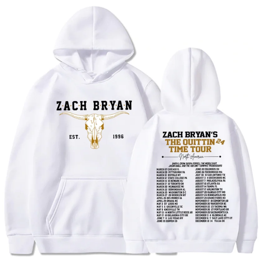 Streetwear Zach Bryan The Quittin Time Tour 2024 Hoodie Merch Fan Gift Pullover Top Unisex Oversized Casual Hoodies High Quality