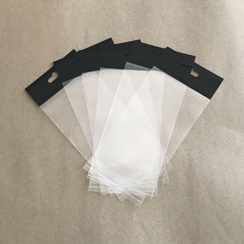 100pcs Self-Adhesive Black Header Plastic OPP Bags with Hanging Hole for DIY Jewelry Packaging Small Business Wholesale