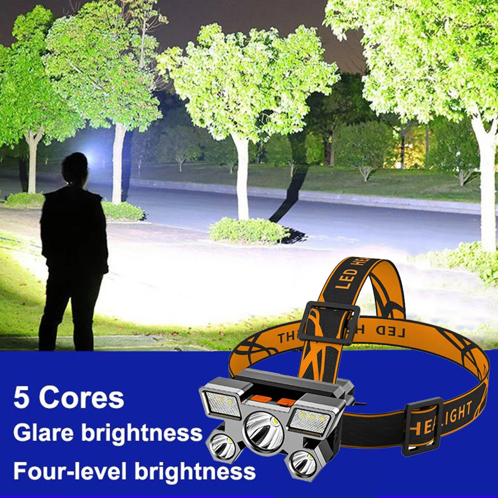 Drop Shipping 5LED with Built-in 18650 Battery USB Rechargeable Portable Flashlight Lantern Outdoor Camping Headlamp