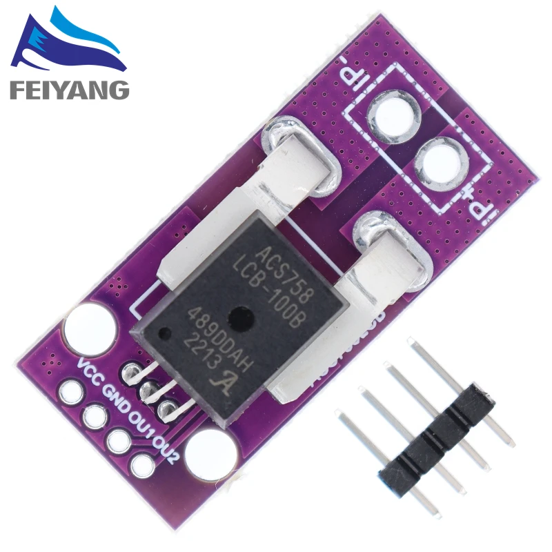 50A 100A Hall Current Sensor Module Linear Analog AC DC 3.3V-5V ACS758 ACS758LCB-050B 100B-PFF-T For Arduino RC Model Connector