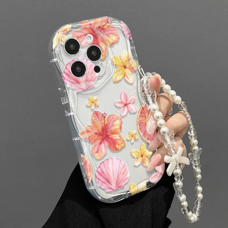 Pink Lily Print Lanyard Phone Case For Samsung Galaxy S25 S23 S24 S26 Ultra A17 4G A06 A27 A36 A55 A56 A57 5G Lens Protect Cover