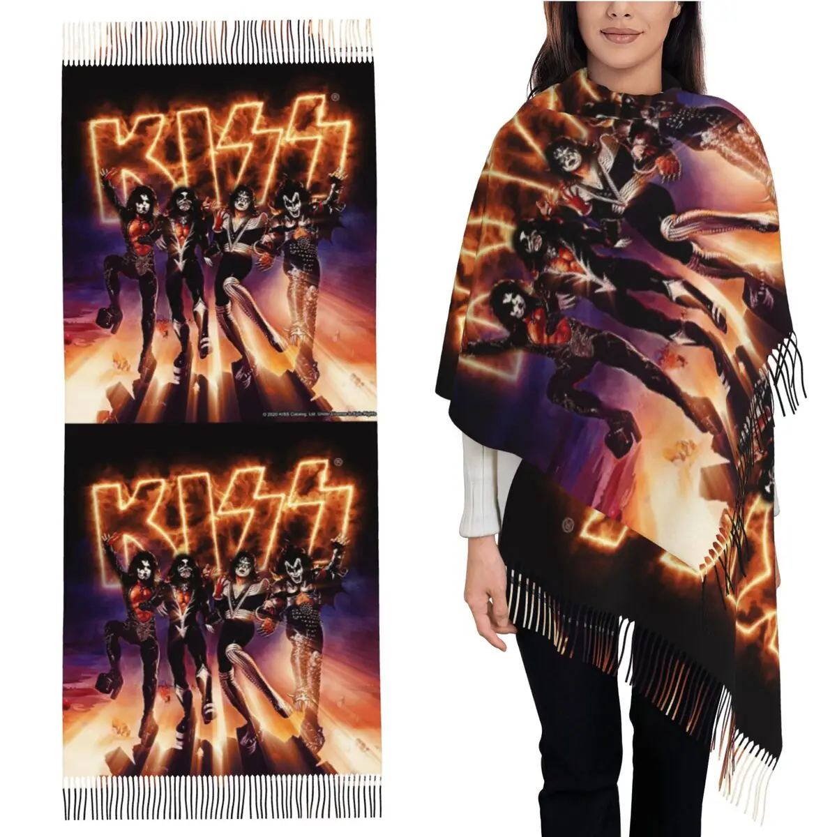 

KISS The Band - Destroyer Fire Log Шарф Шарфы с кисточками Женские мягкие теплые шали и накидки Длинная осенне-зимняя шаль