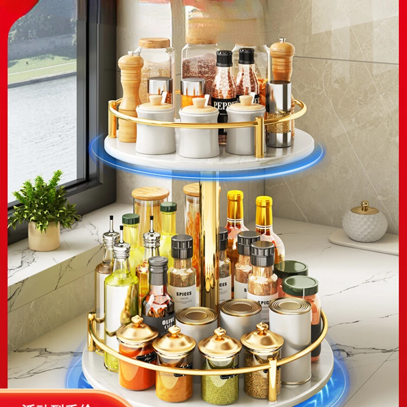 

360 ° rotatable seasoning storage rack, kitchen countertop for seasoning bottles, cans, trays, desktop turntable storage rack