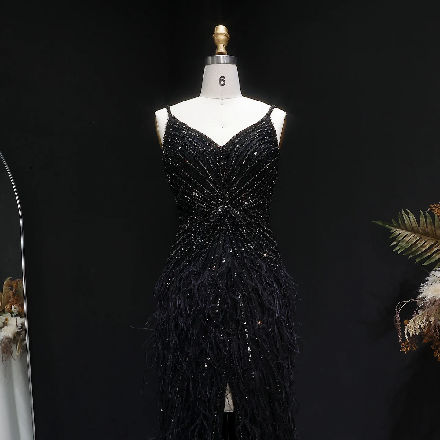 Sharon Said Dubai Luxuriöse Feder-Meerjungfrauenkleider in Silber für Hochzeiten, Blaues Arabisches Abendkleid, Partykleider SS004 Maßanfertigung – Detail 27
