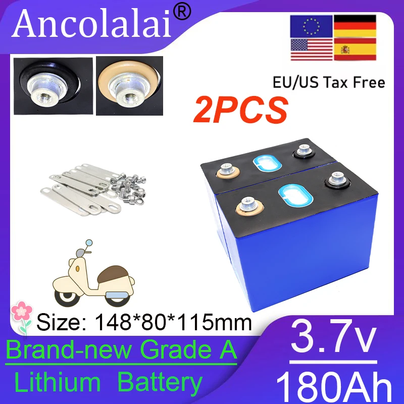 

2PCS 3.7V 180Ah Lithium Battery Grade A 3C High Power DIY 12v 24V 36v 48v 180Ah DIY Solar Energy Storage System Electric Tool