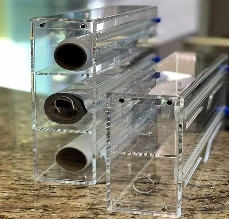 Hot 3 IN 1Acrylic  Wrap Dispenser with Cutter Food Wrap Cling Film Storage Organizer Acrylic Foil Organizer for Kitchen Drawer