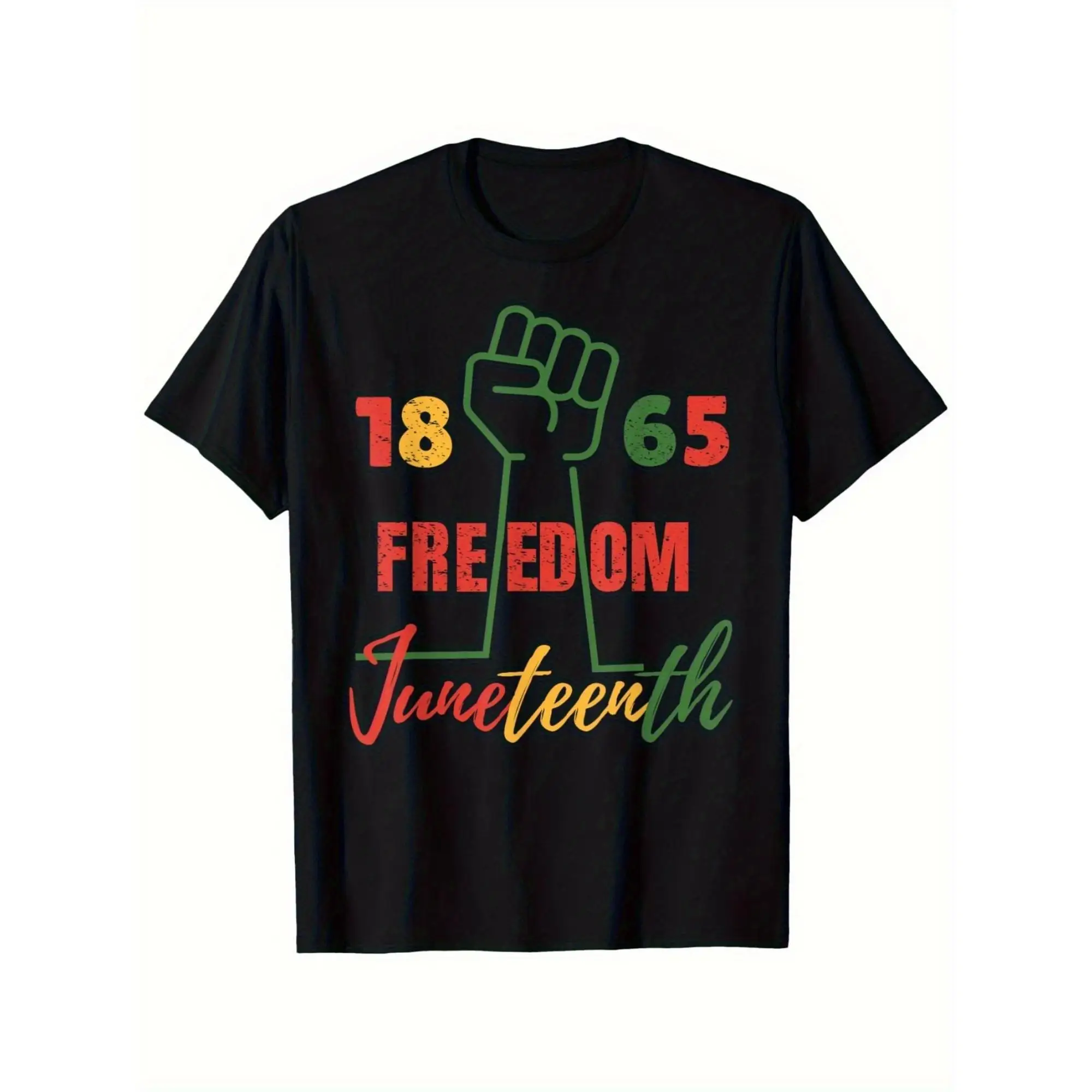 

Empowering Juneteenth T - shirt: 'Celebrating 1865 Freedom' with Symbolic Fist and Festive Typography