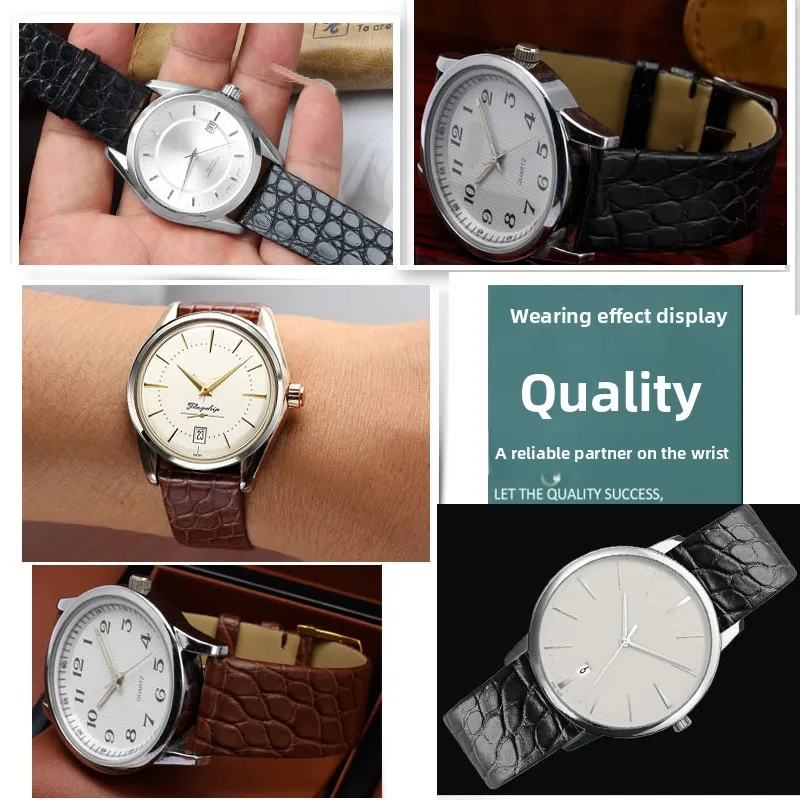 Para cualquier marca, correa de reloj de piel auténtica de cocodrilo fino para Longines L4 L2 Cartier 13 16 18 20mm, correa de reloj de negocios para hombres y mujeres