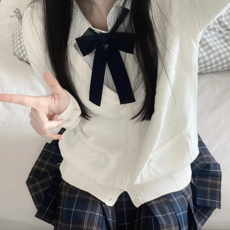 Original genuine white JK uniform cardigan jacket knitted sweater top cute Japanese college style long sleeved sweater