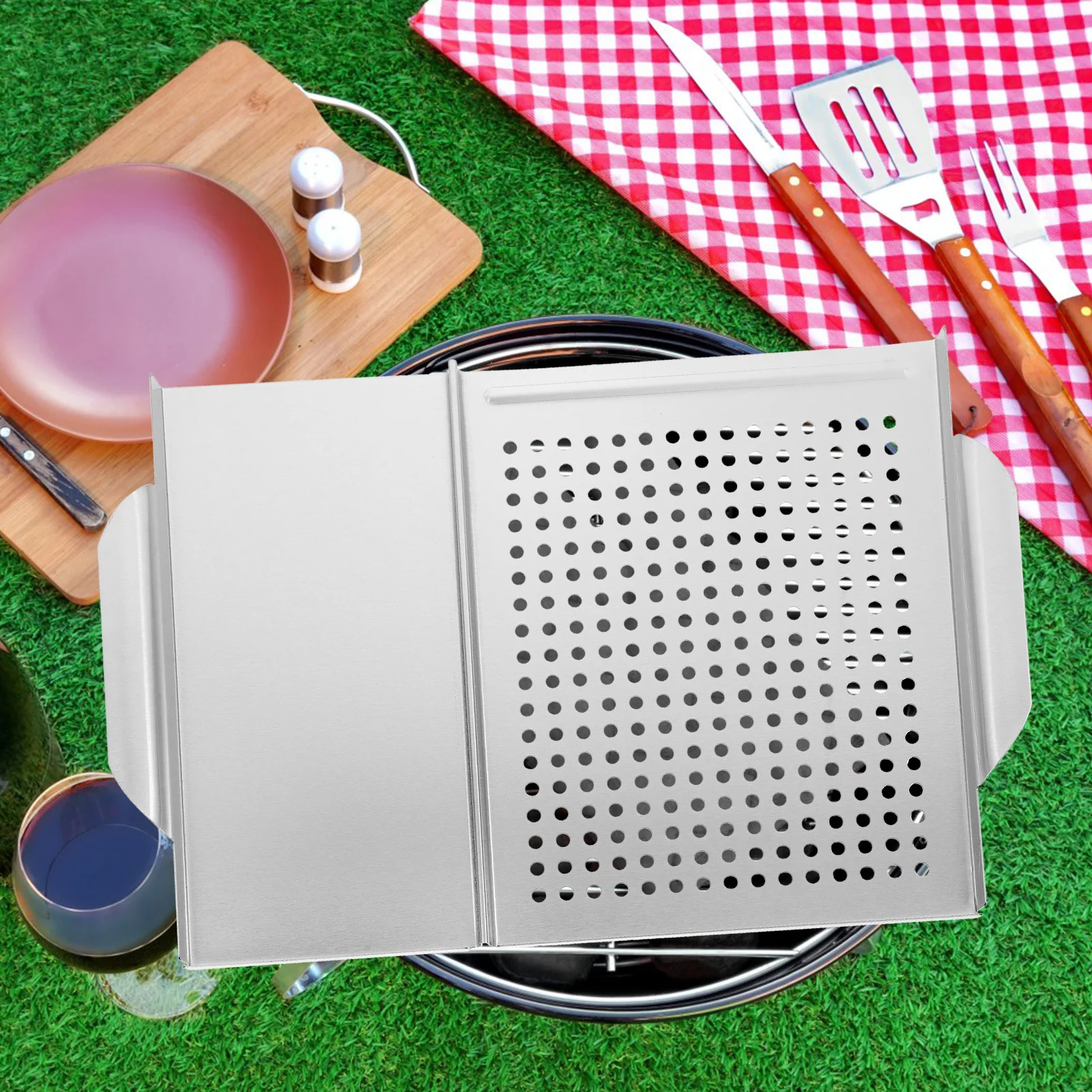 

Barbecue Tray Handle Griddle Grill Pan Rack Plate 430 Stainless Steel Utensils Platter Non Stick Small Hole Dual Handle