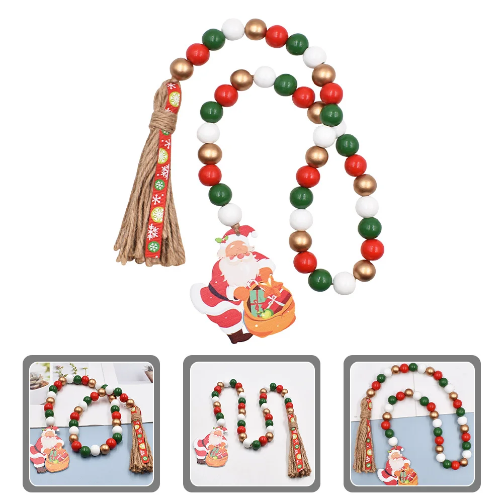 

Wooden Bead Garland Christmas Decorative Pendant for Tiered Tray Shelf Fireplace Stair Window Wall Hanging Ornament