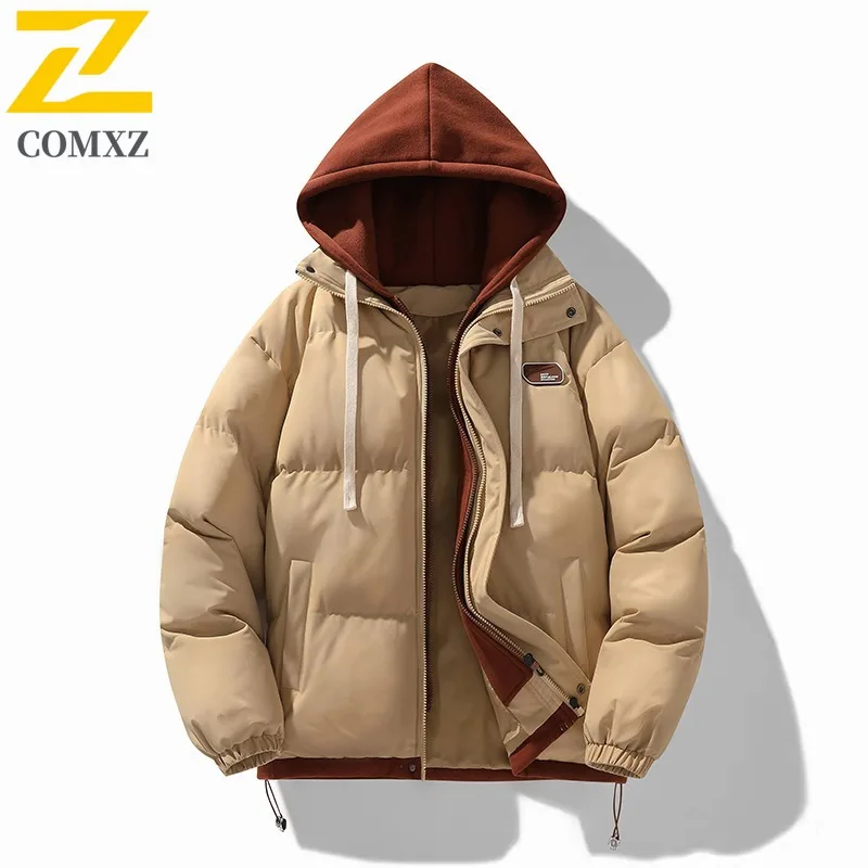COMXZ الرجال سترة مبطنة بالقطن عادية أنيقة وسيم ثلجي المشي لمسافات طويلة الشتاء الحشو اليومية الحد الأدنى عالية الجودة سترة الخبز