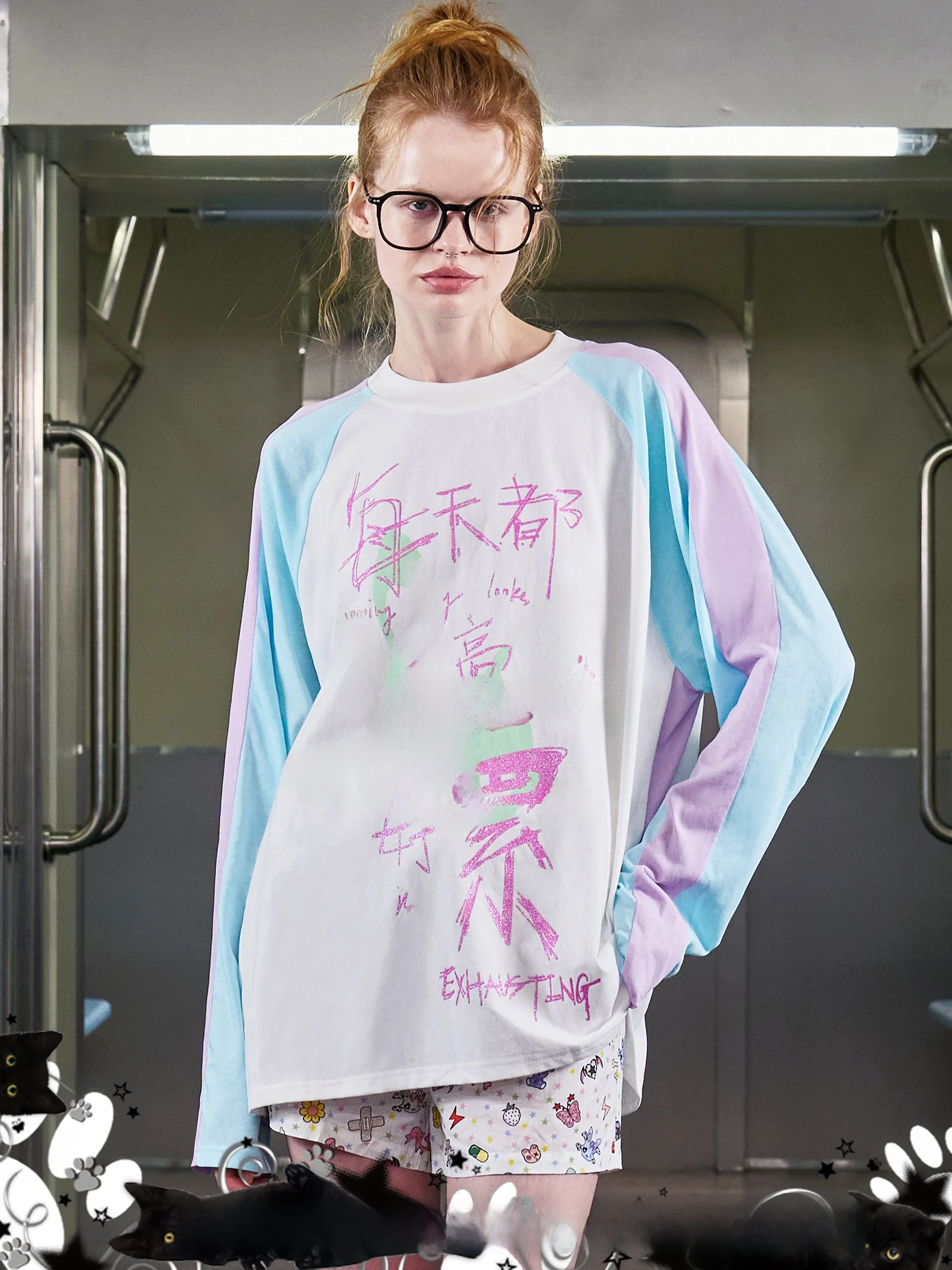 

Женская футболка CFIERCE с блестящим принтом, свободного кроя, из смесового хлопка и полиэстера, с длинными рукавами, круглым вырезом и текстовым узором