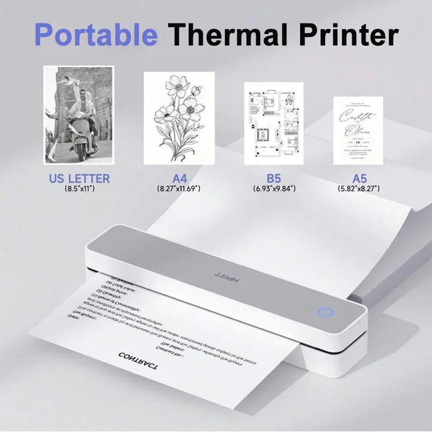 HPRT MT610/MT610Pro A4 Portable Thermal Printer 300DPI / 200DPI Mini A4 Paper Printer For Tattoos Office Home Inkless Printing
