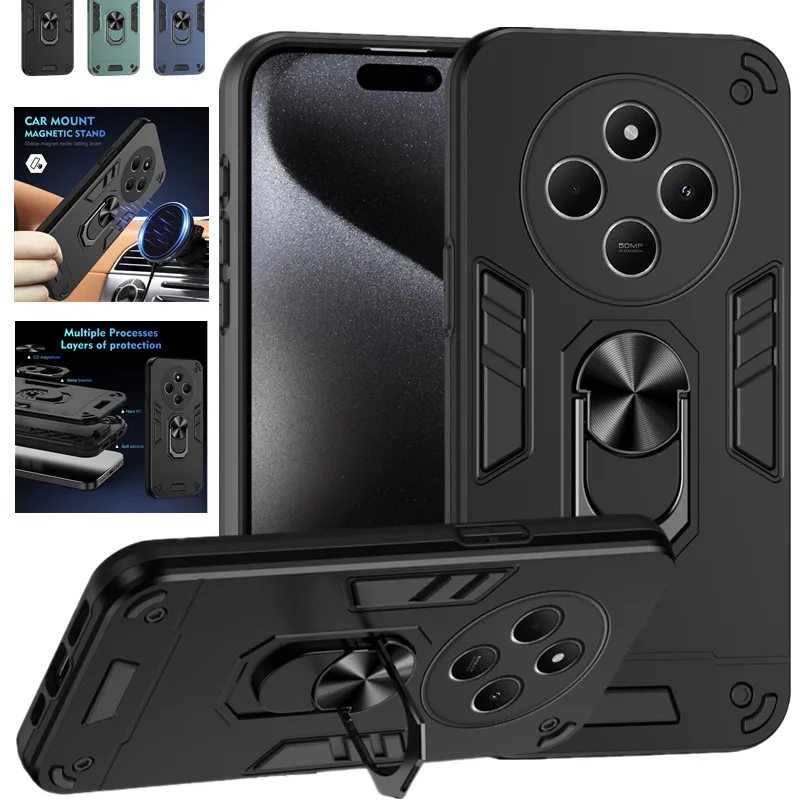 Military Grade Case for Xiaomi Poco C75 Redmi 14C 4G A3 Protective Cover Shockproof Ring Stand Holder Fundas Coque