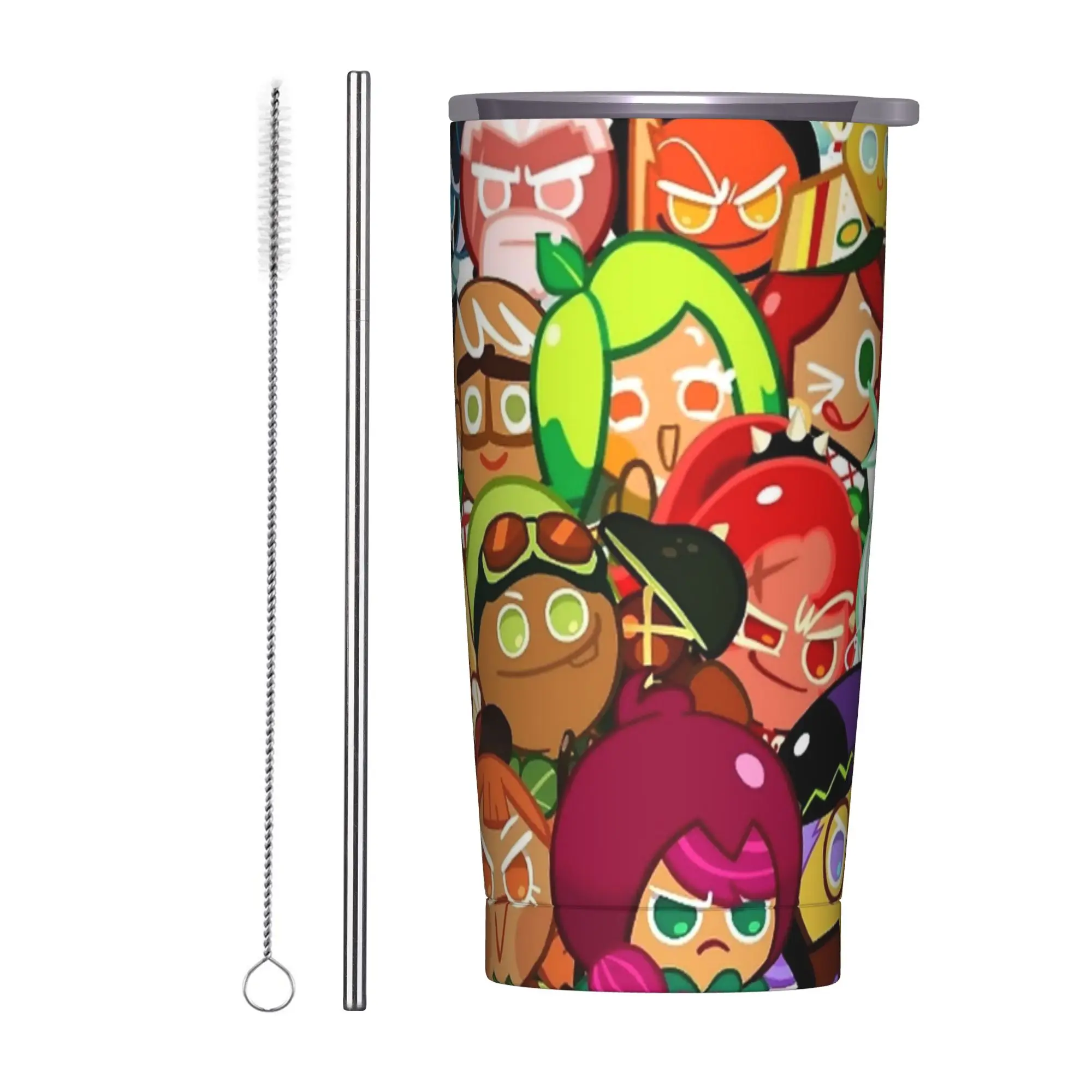 Cookie Run KingdomCollection Insulated Tumbler with Straws  Stainless Steel Thermal Mug Outdoor Travel Hot Cold Drinks Cups 20oz