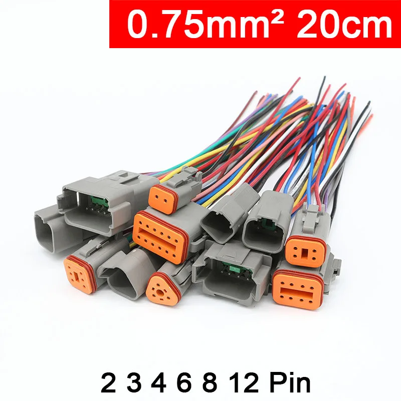 2P 3P 4P 6P 8P 12 حفرة DT موصل مقاوم للمياه 0.75Mm2 20 سنتيمتر سلك تسخير DT06-2S DT04-2P DT06-3S 2 3 4 6 8 12Pin DT06-8S DT04-08