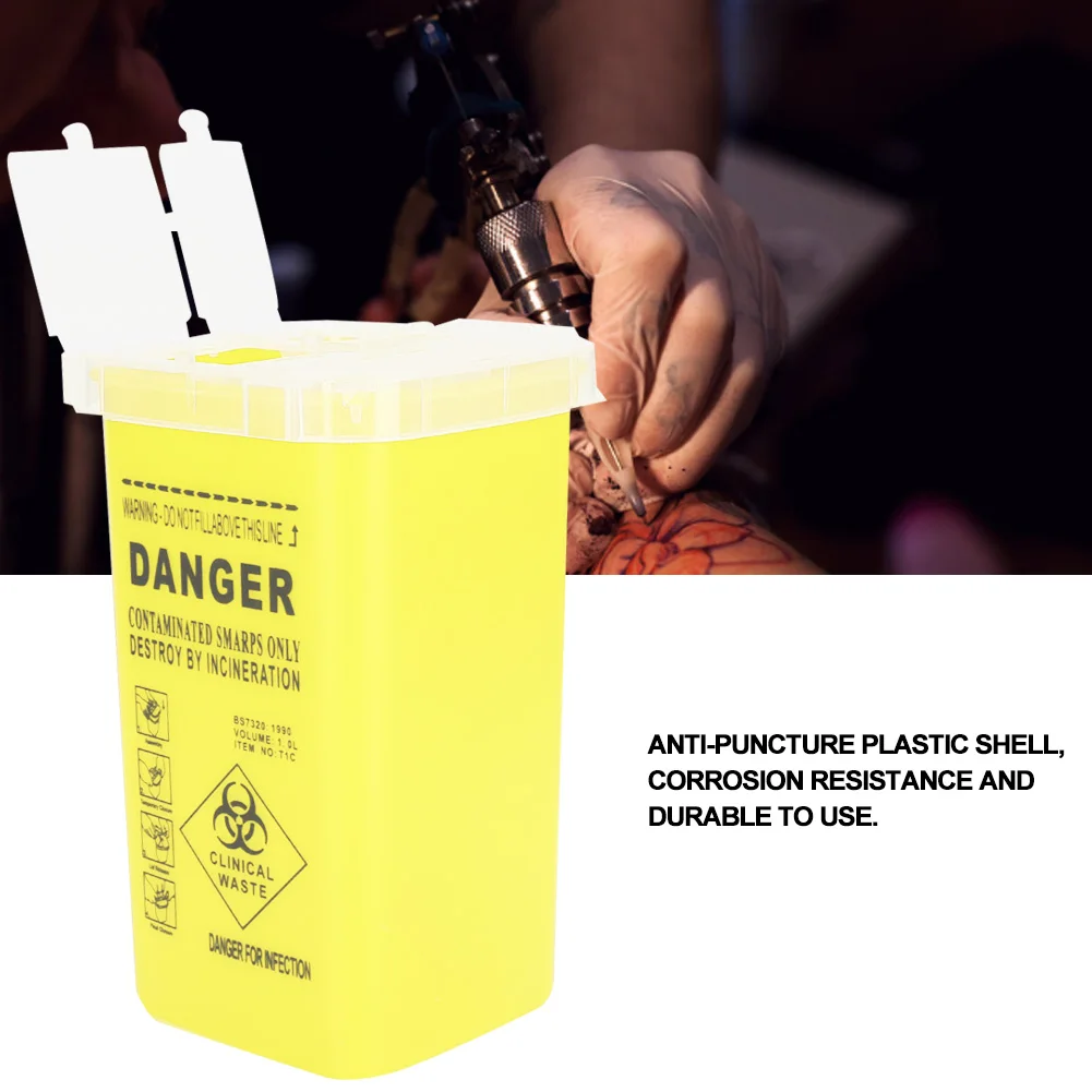 1L Tattoo Medical Plastic Sharps Container Waste Blade Storage Box Waste Sharp Object Collection Needle Disposal Trash Can Box