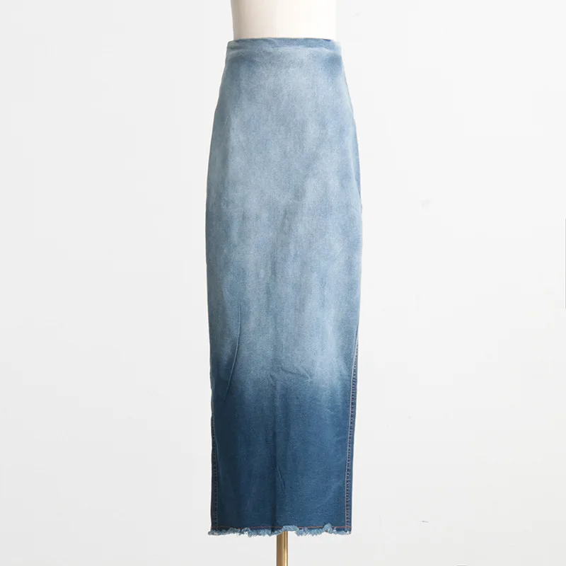 Blue Y2k Skirt Pocket Women Jeans Design Slit Maxi Spring Autumn Stretch Vintage Denim Club E-girl Streetwear Skirts Long Skirt