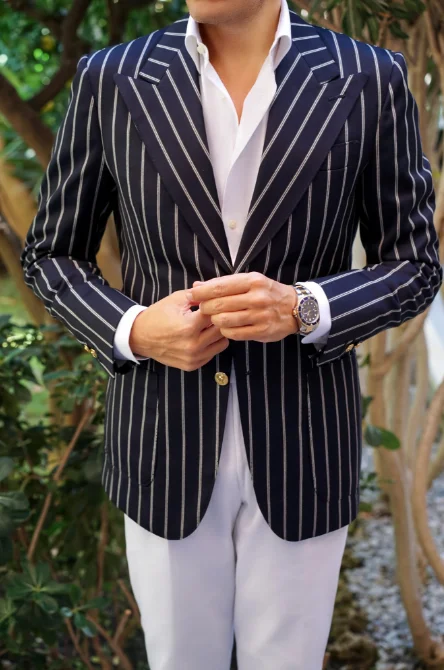 Simple Stripes Mens Suits 1 Piece Blazer Peaked Lapel Double Breasted Special Business Occasion Party Customized