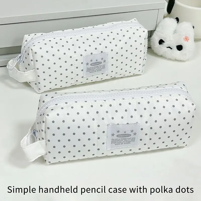Polka-Dot-Federmäppchen mit weich gepolstertem Stoff und glattem Reißverschluss, perfekt für Schüler, Schule, Büro und zur Aufbewahrung von Schreibwaren. – Detail 6