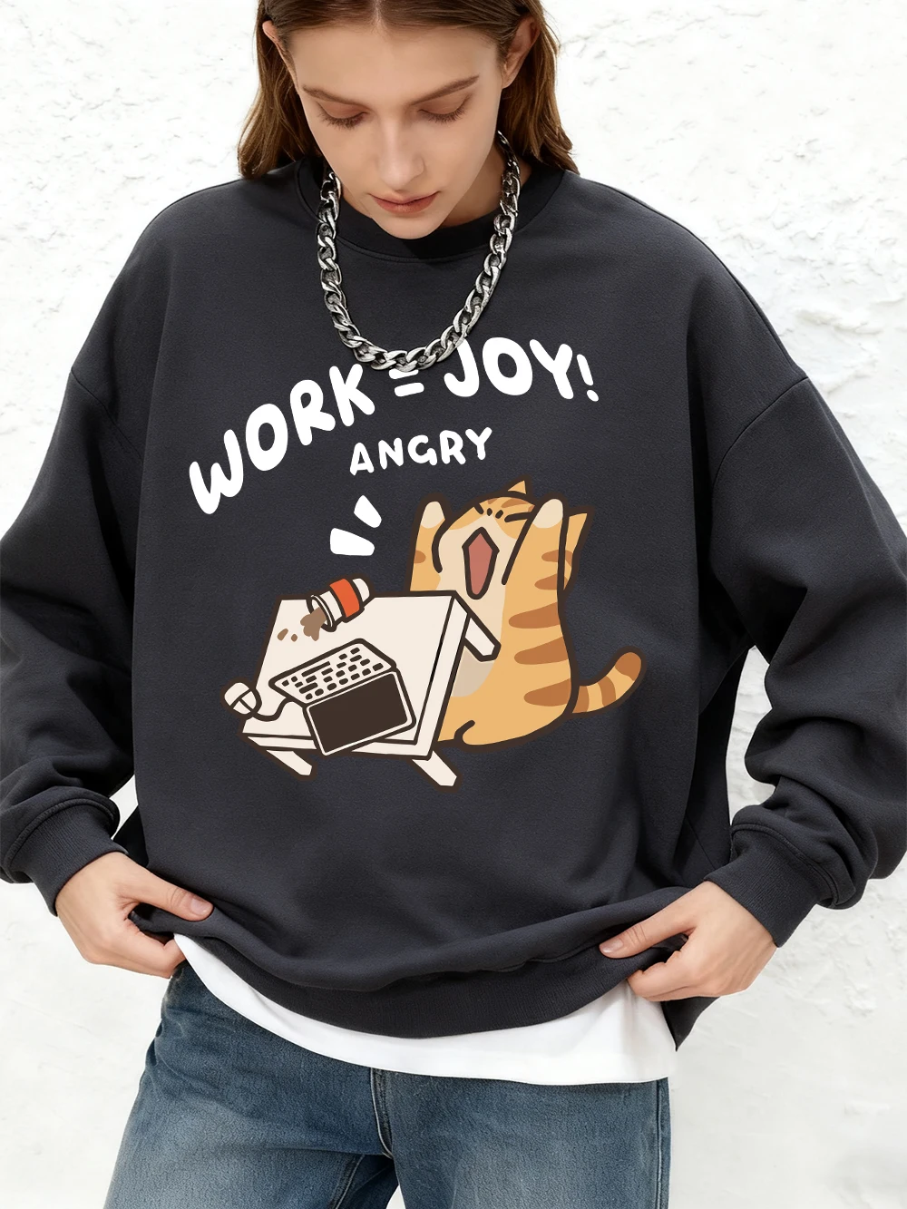 

Work=Joy Angry Cat толстовки с принтом женские зимние толстовки с круглым вырезом и длинными рукавами повседневные топы для бега оверсайз теплая женская одежда