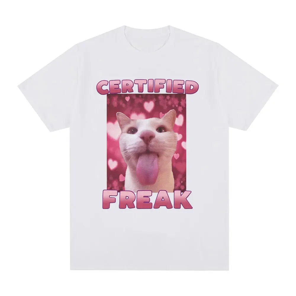 Certified Freak Funny Cat Pattern T-shirt for Women Fashion Retro Short Sleeve T-shirt Casual Large Size T-shirt