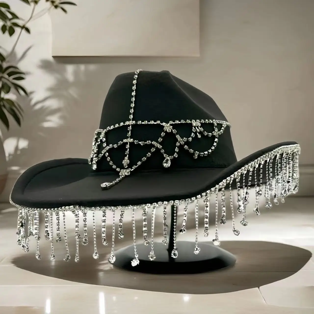홍루안 서부 카우보이 모자 라인스톤 남성용 - 빈티지 카우보이 액세서리 및 여성용 컨트리 카우걸 모자
