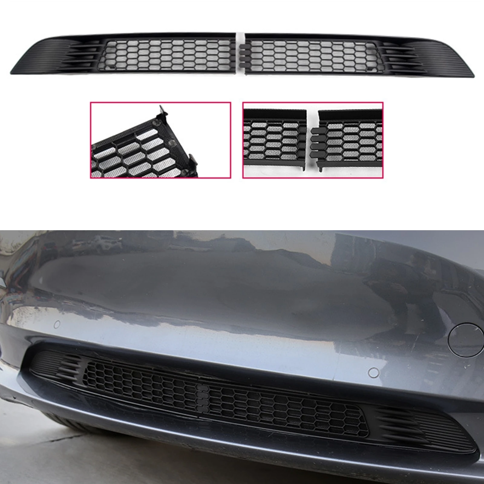 

2pc Front Grille Insect Air Inlet Protector For Tesla Model Y 20-25 Model 3 17-23 Matte Black Bumper Hood Proof Grill Mesh Cover