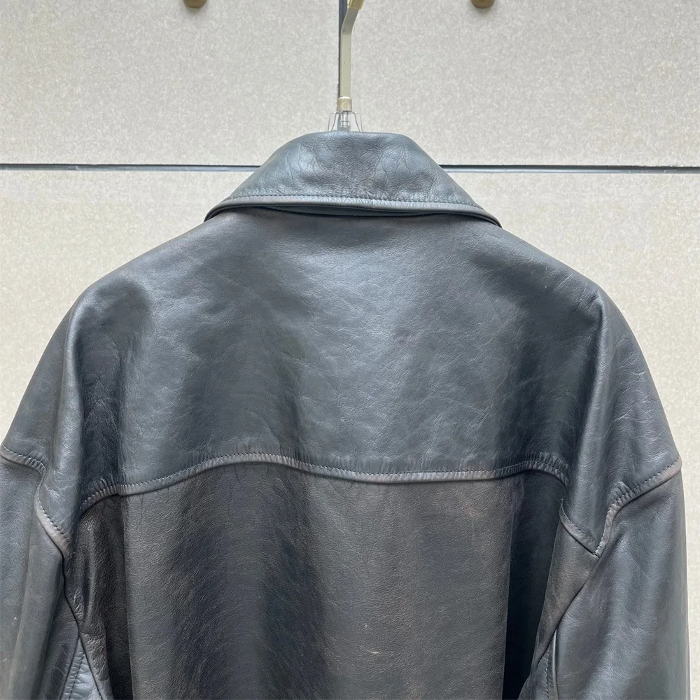 سترة نسائية شتوية من الجلد الطبيعي لعام 2025 مع سحاب، نمط دراجة نارية بسيط غير رسمي، ملابس خارجية، معطف Y2K جديد عالي الجودة