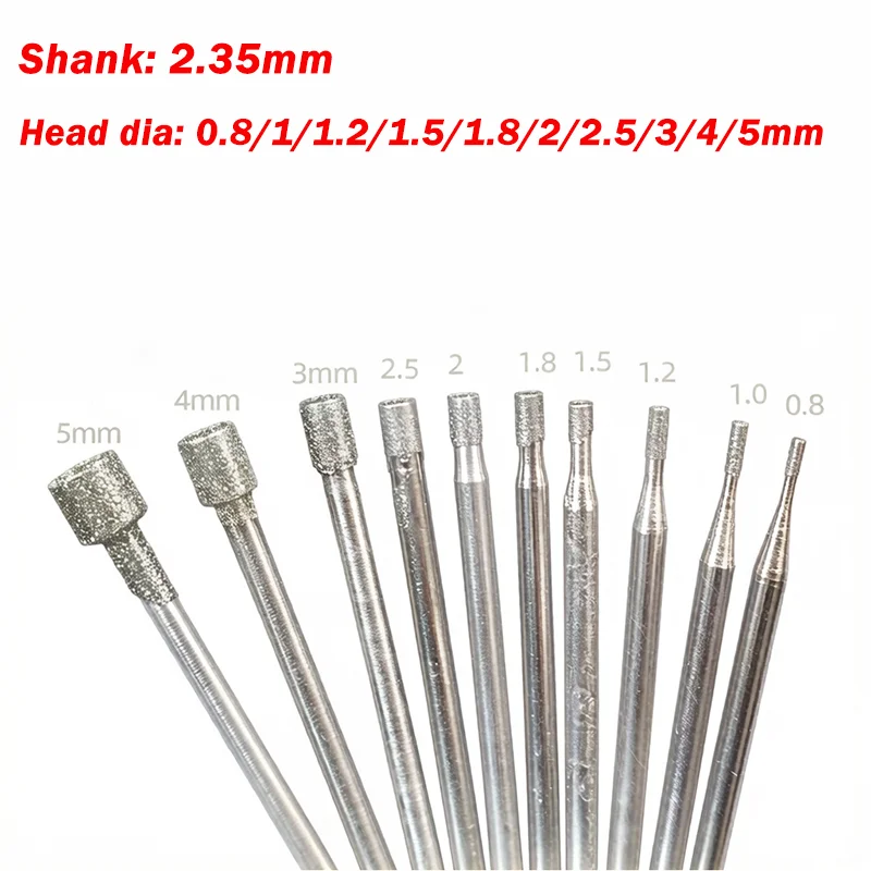 2.35mm Shank Concave Burr Needle Polishing Abrasive Hollow Cup Diamond Burr Mounted Stone Carving for Rotary Tool Include Dremel
