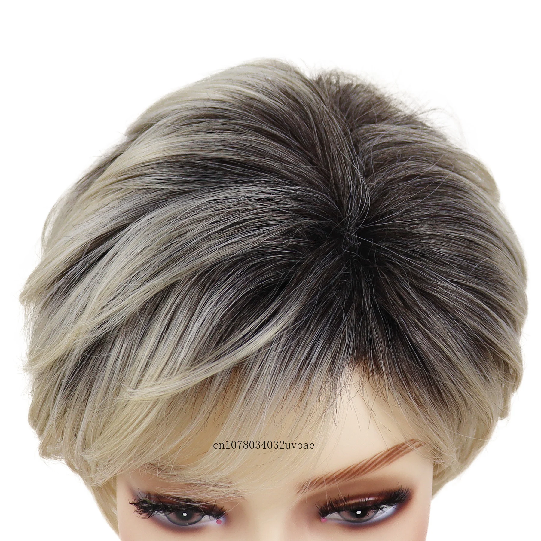 Ombre Blonde Wig with Bangs Synthetic Hair Short Haircuts Mommy Wig Natural Hairstyles Gradient Color Old Lady White Woman Wigs