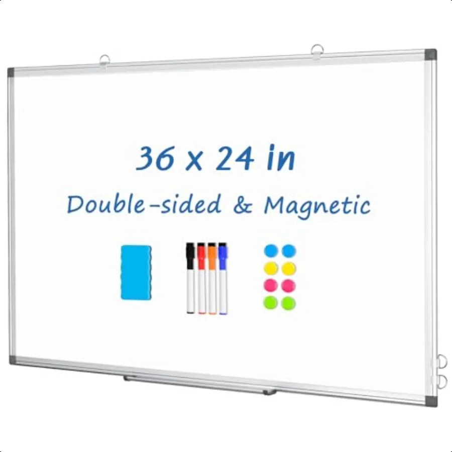 

Dry Erase Whiteboard 36 x 24 Inch DoubleSided Magnetic White Board for Wall Sier Aluminum Frame for Office School Home with 8 M