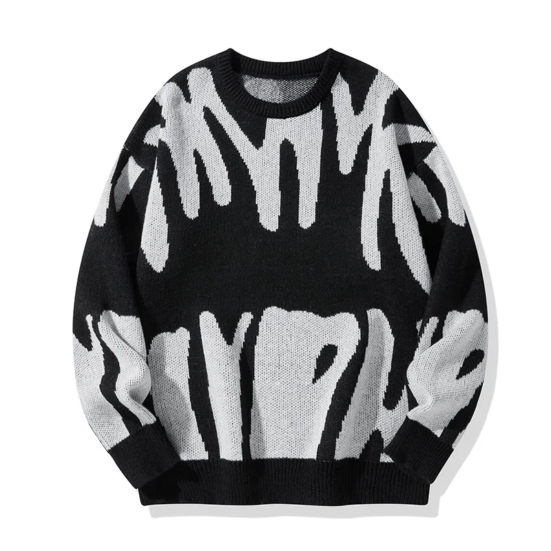 Autumn and Winter New Fashion Abstract Letter Jacquard Sweater with Warm and Thick Contrast Color Knit