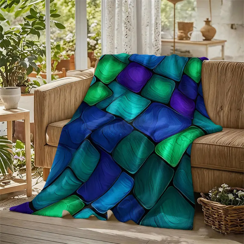 Swirl Tile Mosaic Flannel Blanket Warm Soft Halloween Christmas Decorative Couch Warm Cozy All-Season Gift