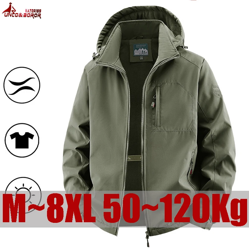 حجم كبير 6XL 7XL 8XL الخريف الشتاء جاكيت من الصوف للرجال رشاقته ملابس العمل في الهواء الطلق عادية يندبروف متعددة جيب معطف سترات الرجال #1