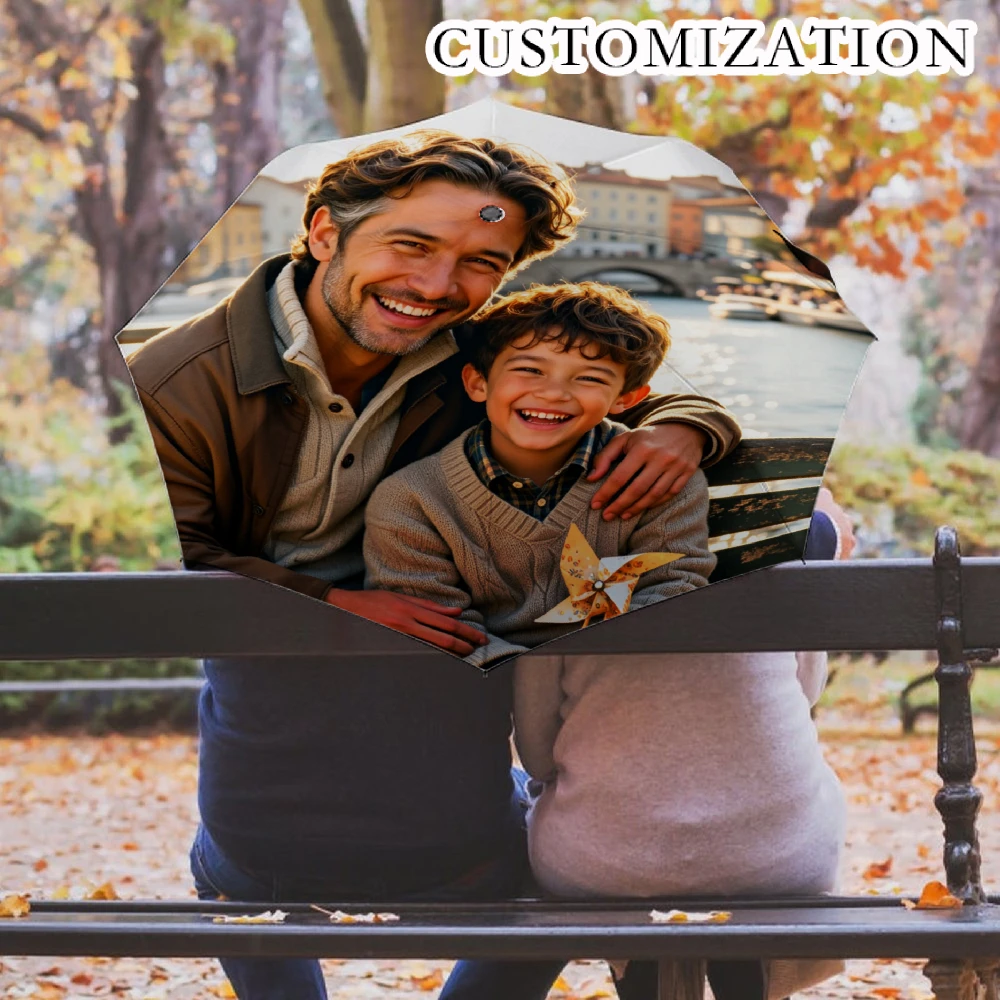 Custom Print Folding Umbrella, Personalized Pattern Photo Customized Compact Travel Umbrella, Windproof Water Repellent UPF50+