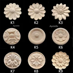 Solid Wood European Decals Wood Carving Round Flowers Furniture Decoration Accessories