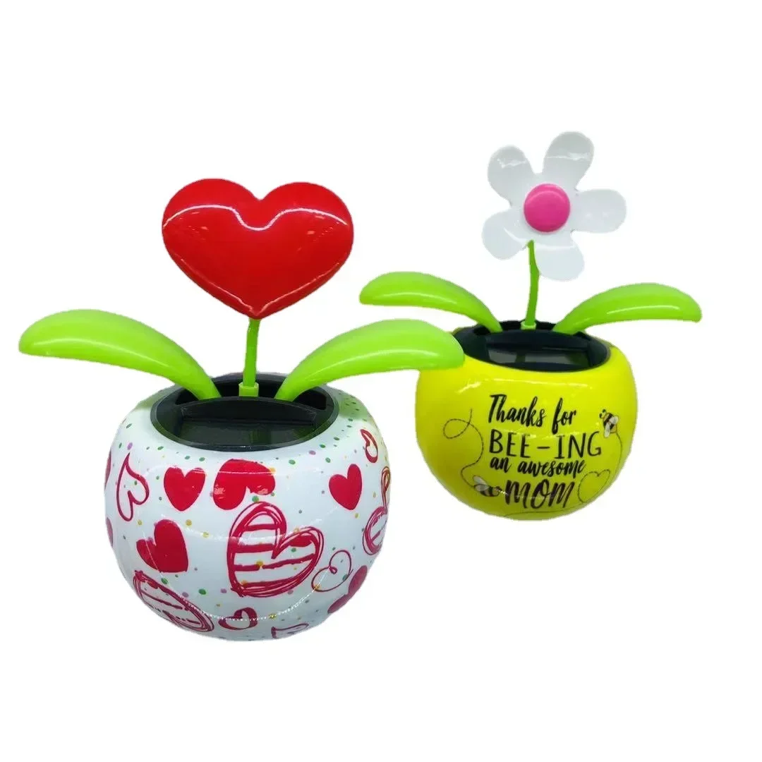 Solar Powered Apple Flower Little Bee Automatic Swinging Sunflower Car Ornament Interior Decoration image 4