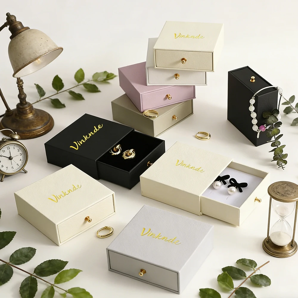 

Drawer Jewelry Packaging Box Necklace Ring Pacifier Rivets Storage Boxes Custom Logo Earnail Bracelet Display Organizer Case