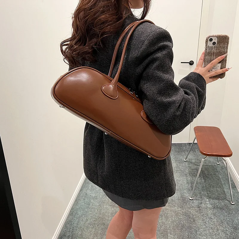 Pu Leather Solid Color Shoulder Bags For Women Designer Handbags Female Vintage Underarm Purse Ladies Elegant Sling Bag 2024 New