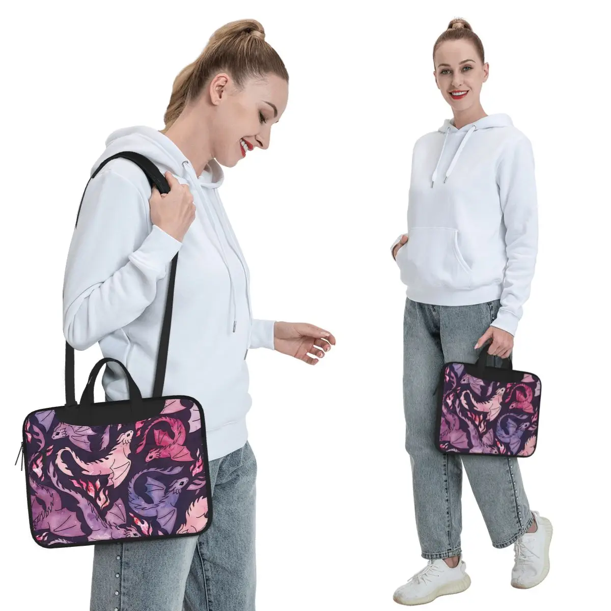 Dragon Fire Dark Pink Purple Crossbody Laptop Bag Case Computer Bag 13 14 15.6 Inch Notebook Pouch for Macbook Pro Lenovo