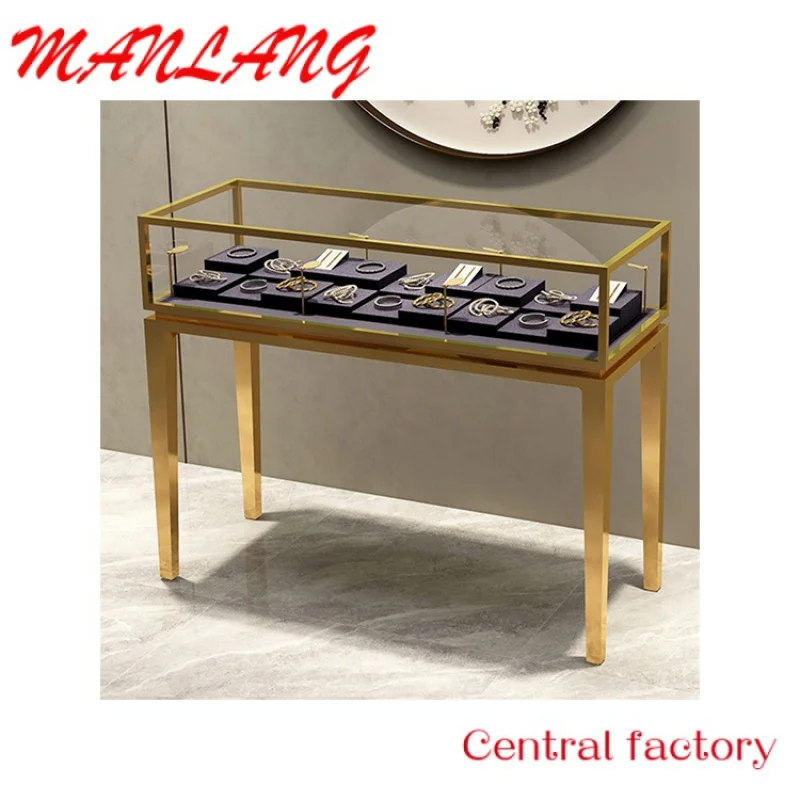 CustomKainice OEM custom luxury gold manufacture jewelry cabinet Floor standing jewel showcase jewellery display stand with Lock