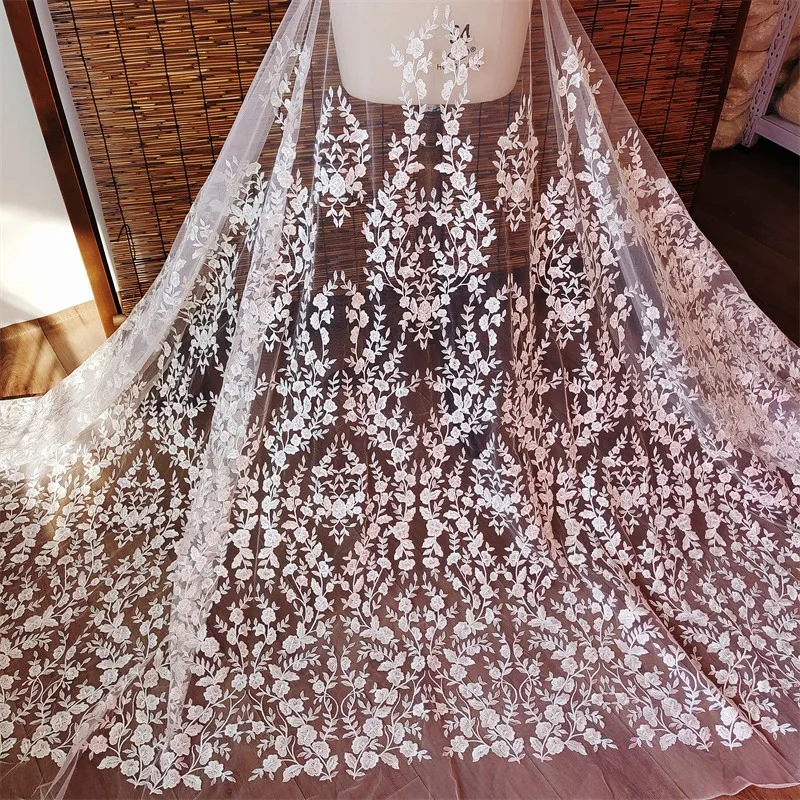 New European Style Leaf Mesh Fabric with Sequins Embroidery, DIY High-end Wedding Dress Clothing , Skirts Decoration Accessories