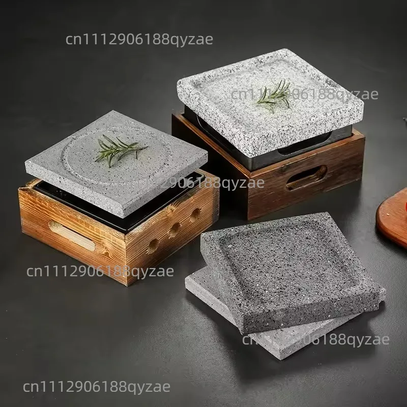Grooved Dense Hole Volcanic Rock Barbecue Pan Japanese Style Barbecue Grill Teppanyaki High Temperature Stone Plate