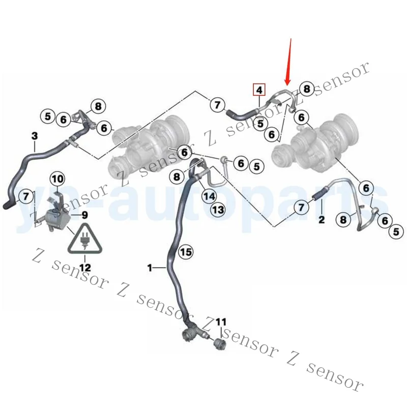 RRR+  Turbocharger Coolant Line 11537577015 For BMW 5 6 7 Series X5 X6 550i 650i 750Li